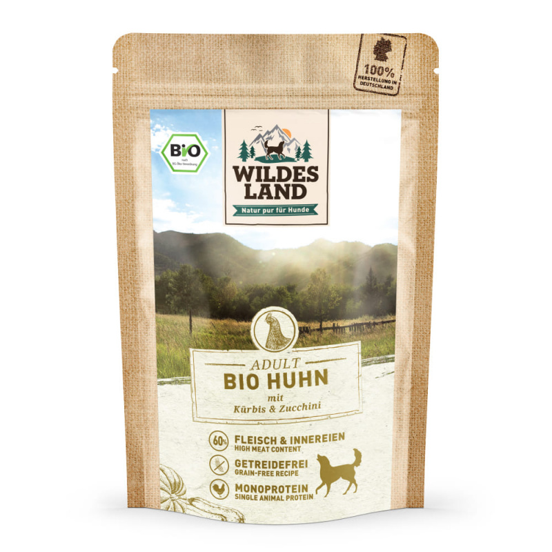 Wildes Land BIO Adult Huhn mit Kürbis & Zucchini Nassfutter 125 g